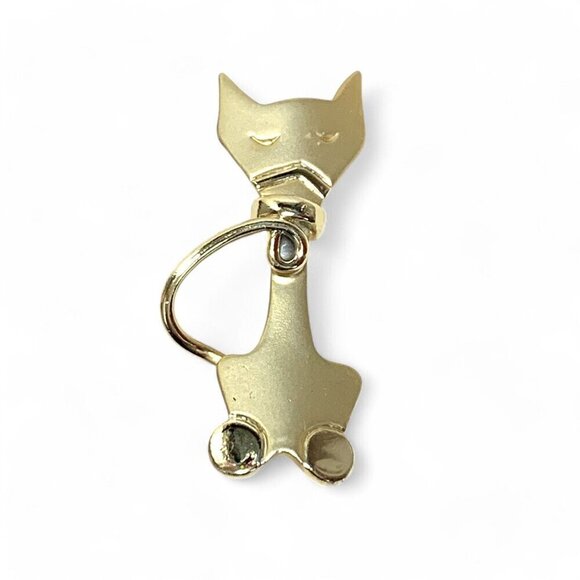Vintage AJC Stylized Minimalist Grumpy Cat Brooch Gold Tone 3" - Picture 2 of 5